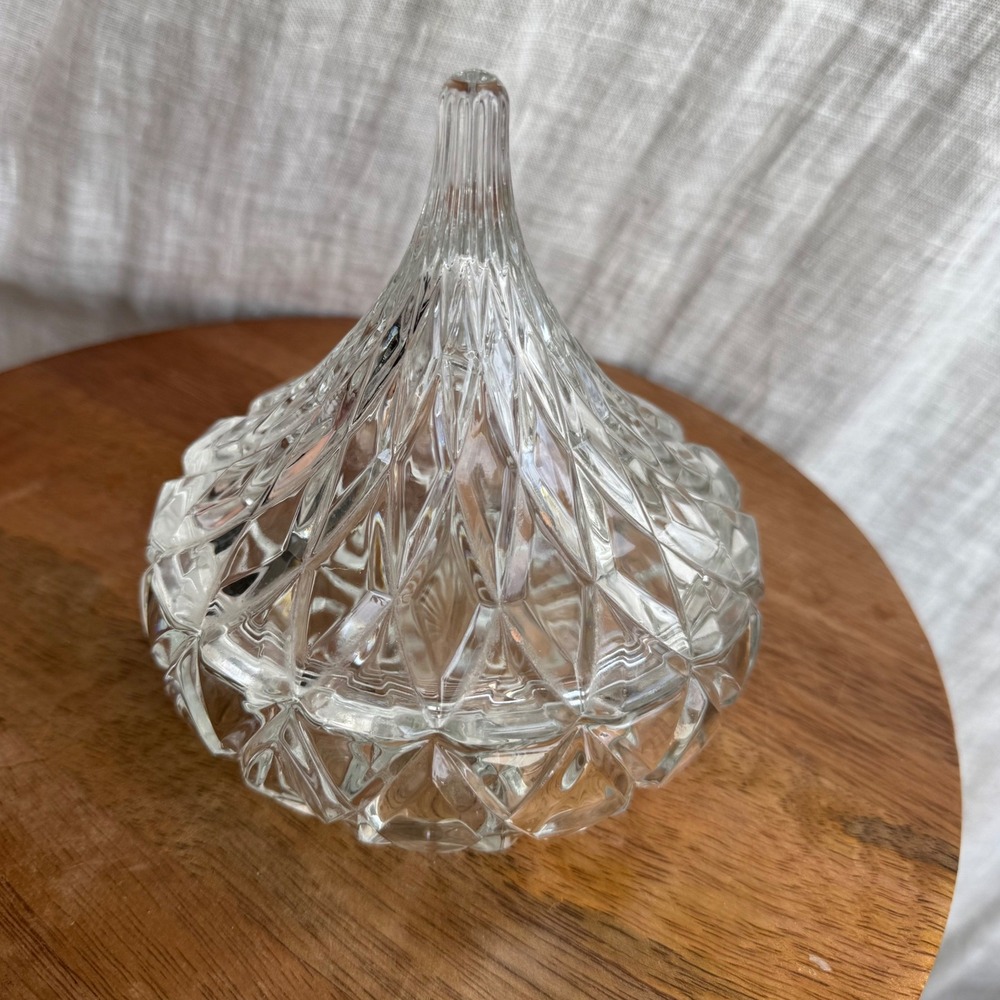 Vintage Godinger Clear Crystal Hershey Kiss Lidded Covered Trinket Candy Dish